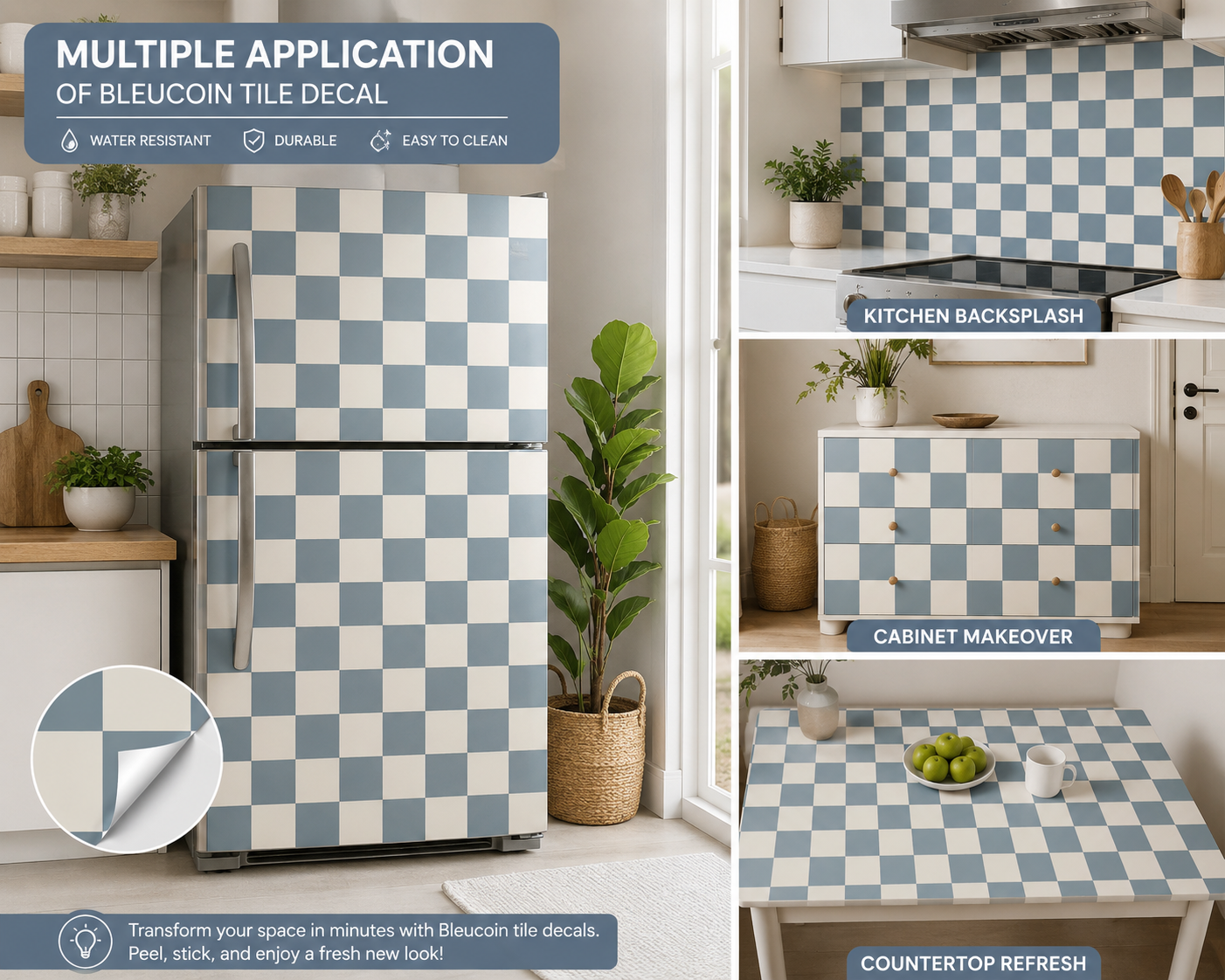 Ocean & Off White Checker Peel & Stick Tile