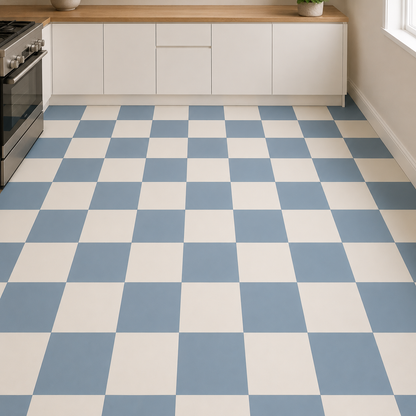 Ocean & Off White Checker Peel and Stick Floor Decal