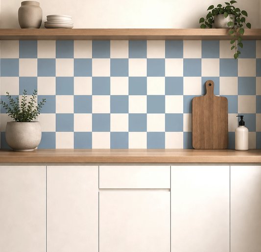 Ocean & Off White Checker Peel & Stick Tile