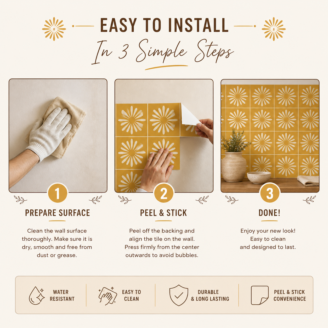 Pithora Ochre Peel & Stick Tile