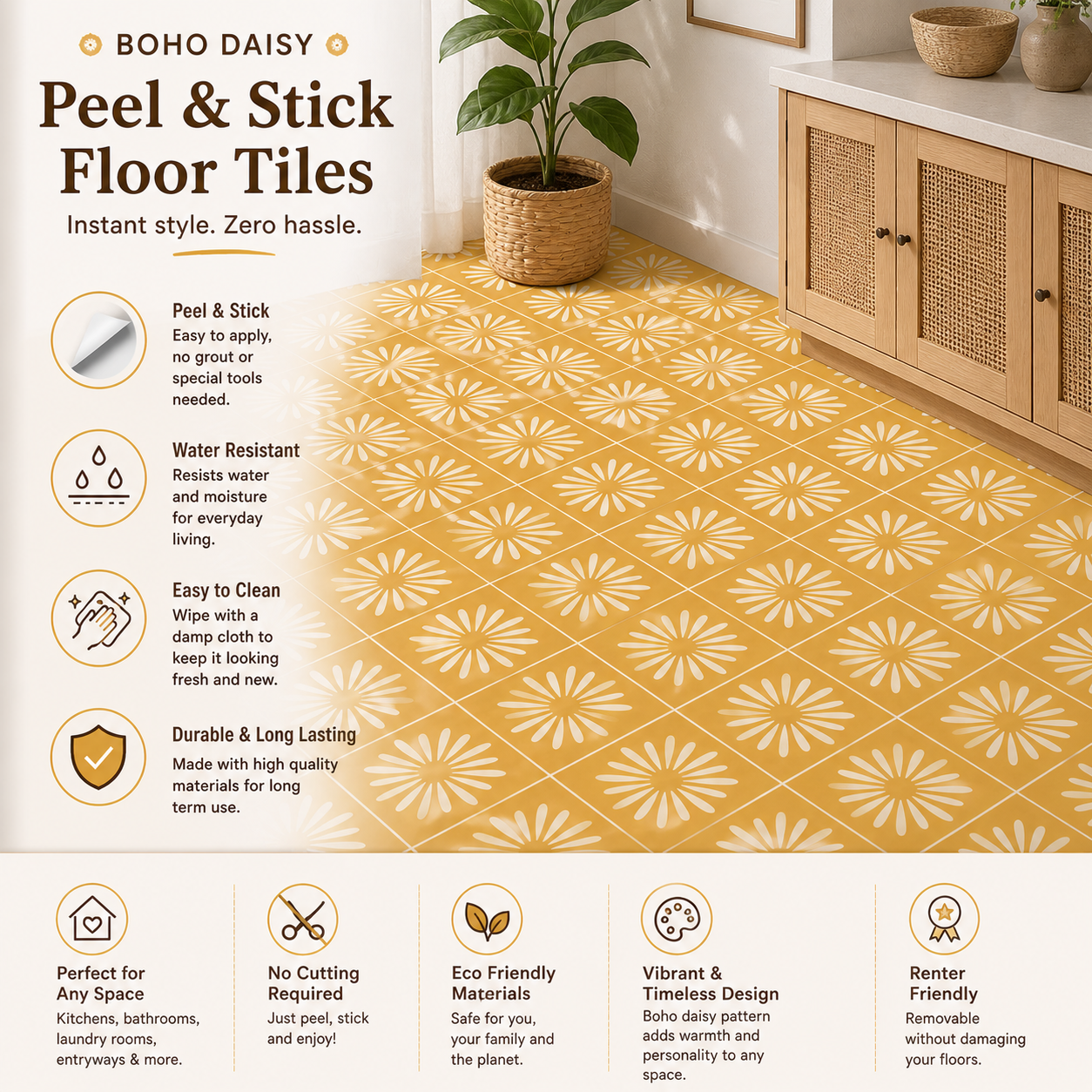 Pithora Ochre Peel and Stick Flooring