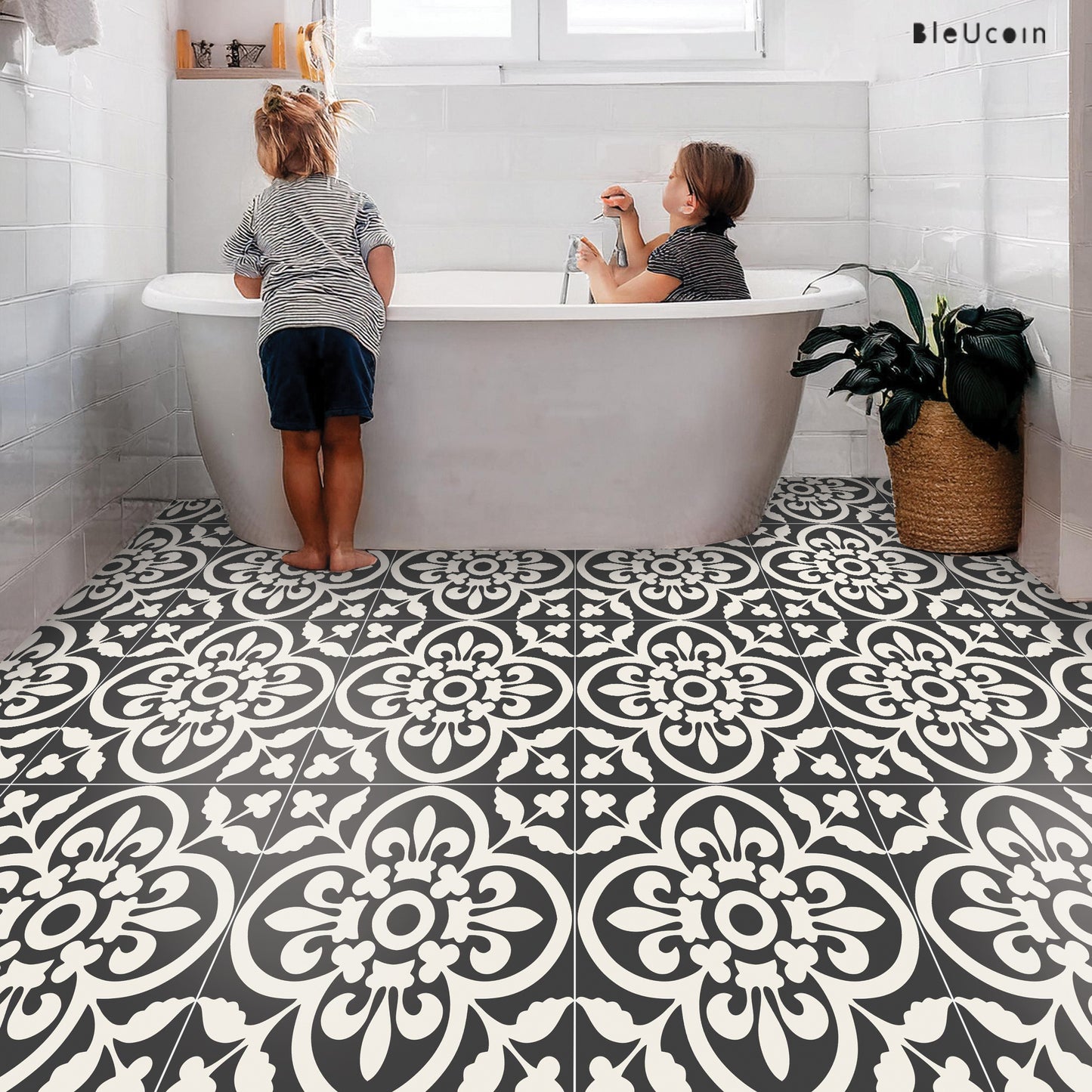 Encaustic Premium Peel and Stick Floor Tile Stickers | Removable, Renter friendly with Anti-Slip finish in sturdy 520 microns