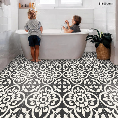 Encaustic Premium Peel and Stick Floor Tile Stickers | Removable, Renter friendly with Anti-Slip finish in sturdy 520 microns