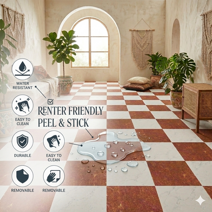 Tuscany Marble Checker Peel and Stick Flooring