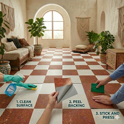 Tuscany Marble Checker Peel and Stick Flooring