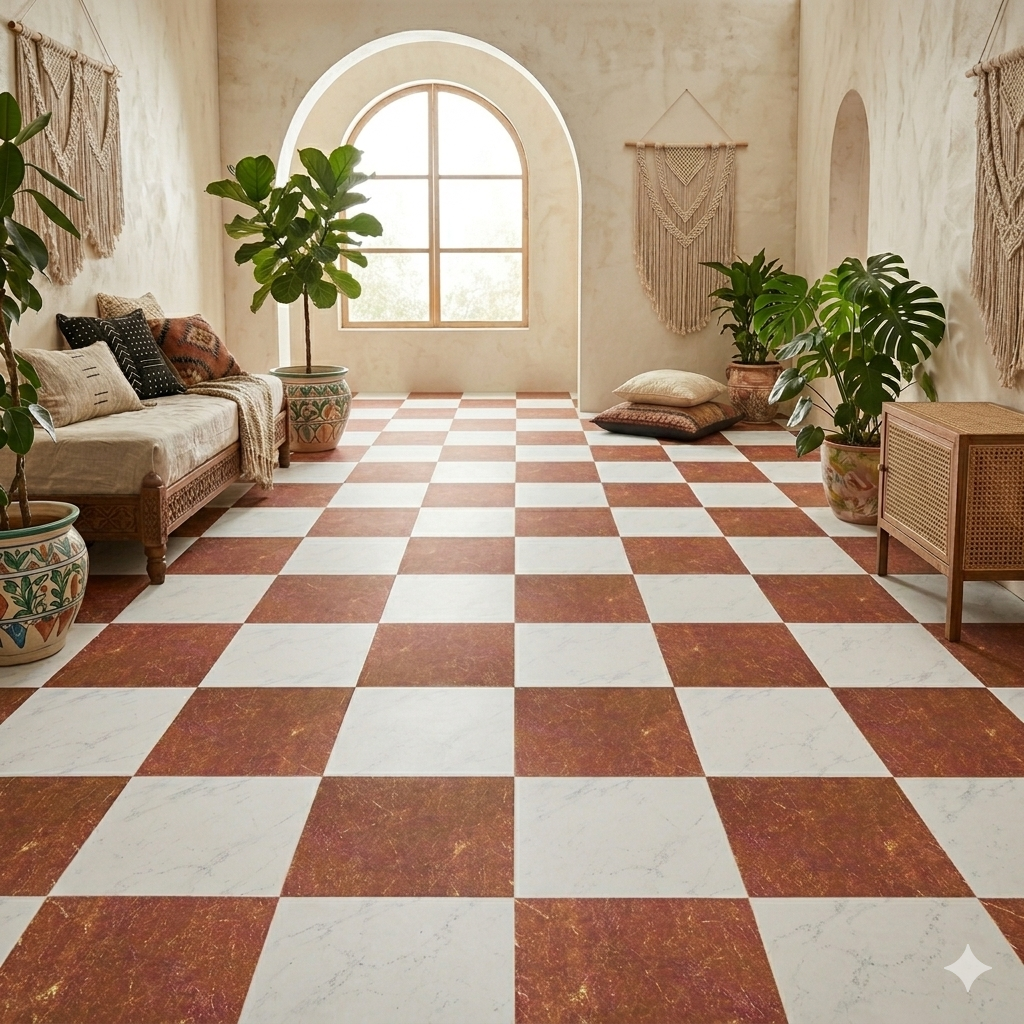Tuscany Marble Checker Peel and Stick Flooring