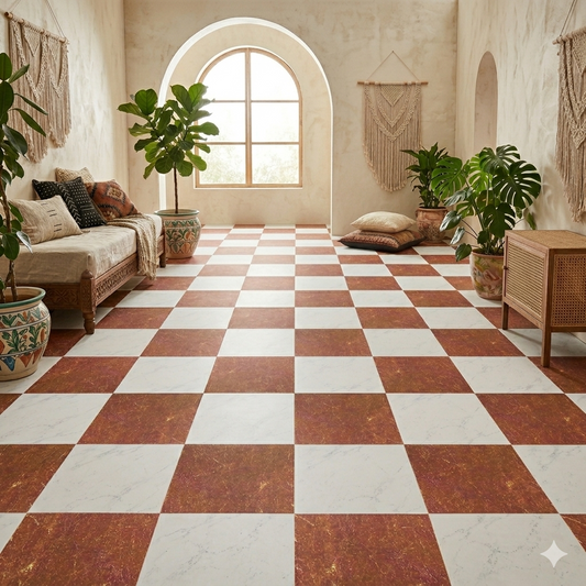 Tuscany Marble Checker Peel and Stick Flooring
