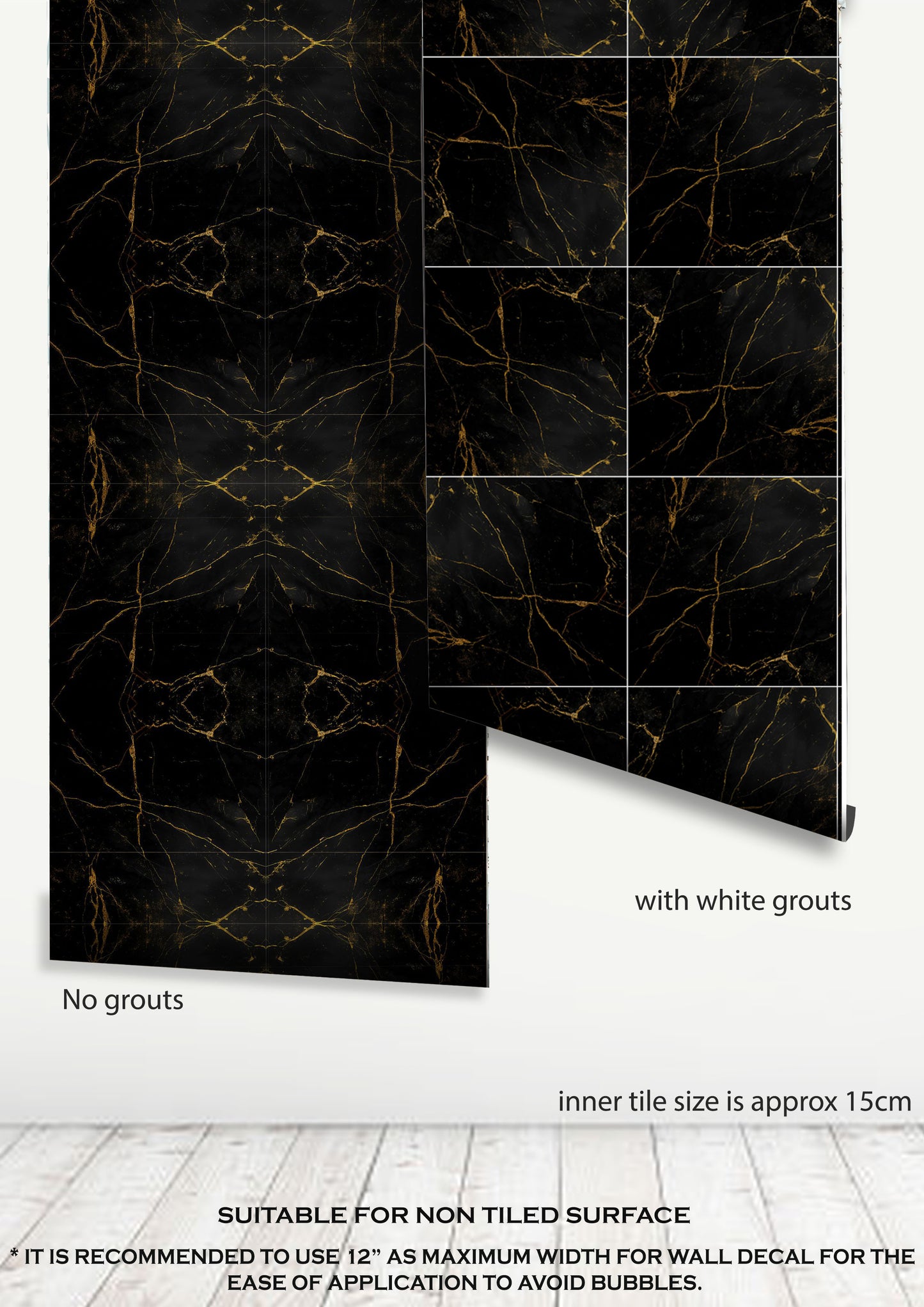 Black Gold Marble Peel & Stick Tile Decal