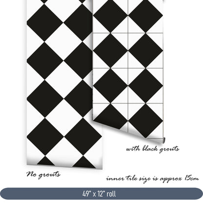 Diamond Black & White Premium Peel and Stick Floor Tile Stickers | Removable, Renter friendly with Anti-Slip finish in sturdy 520 microns