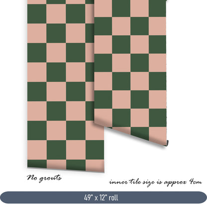 Ever Green & Blush Checker Premium Peel and Stick Floor Tile Stickers | Removable, Renter friendly with Anti-Slip finish in sturdy 520 microns (Copy)