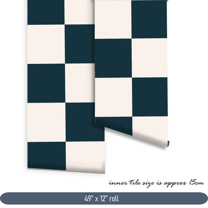 Blue & Off White Checker Peel & Stick Tile