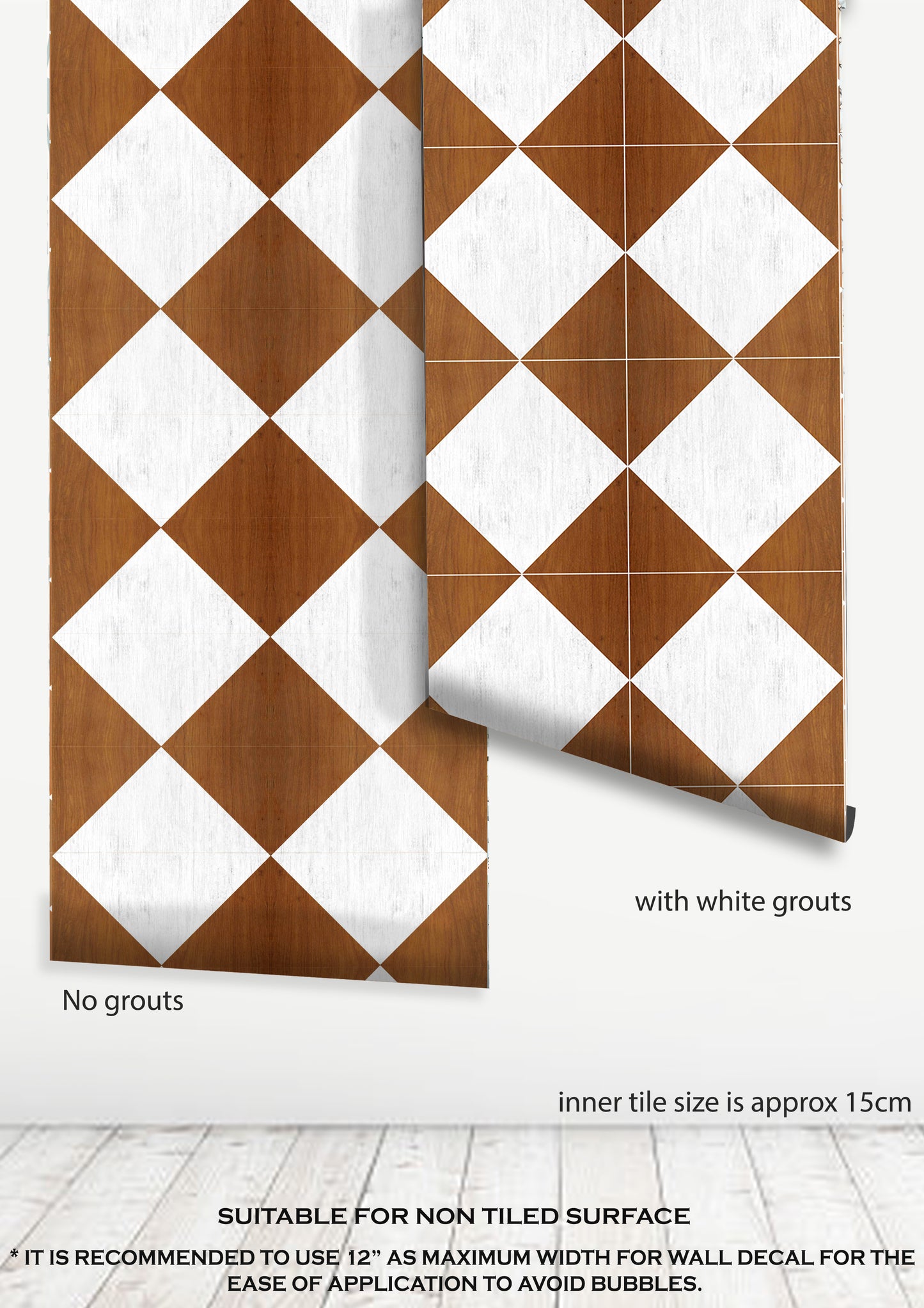 Rome Tan Wood Diamond Peel & Stick Tile