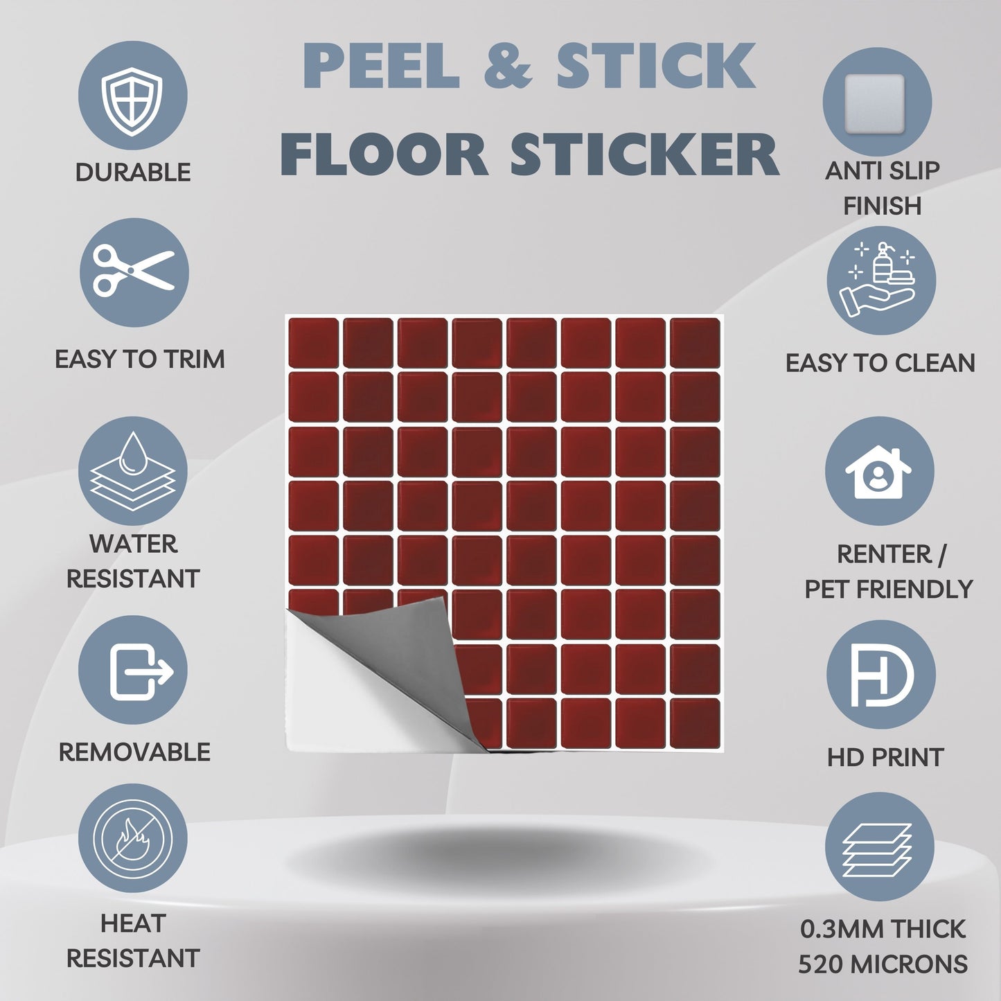 Oxblood Mosaic Peel and Stick Flooring