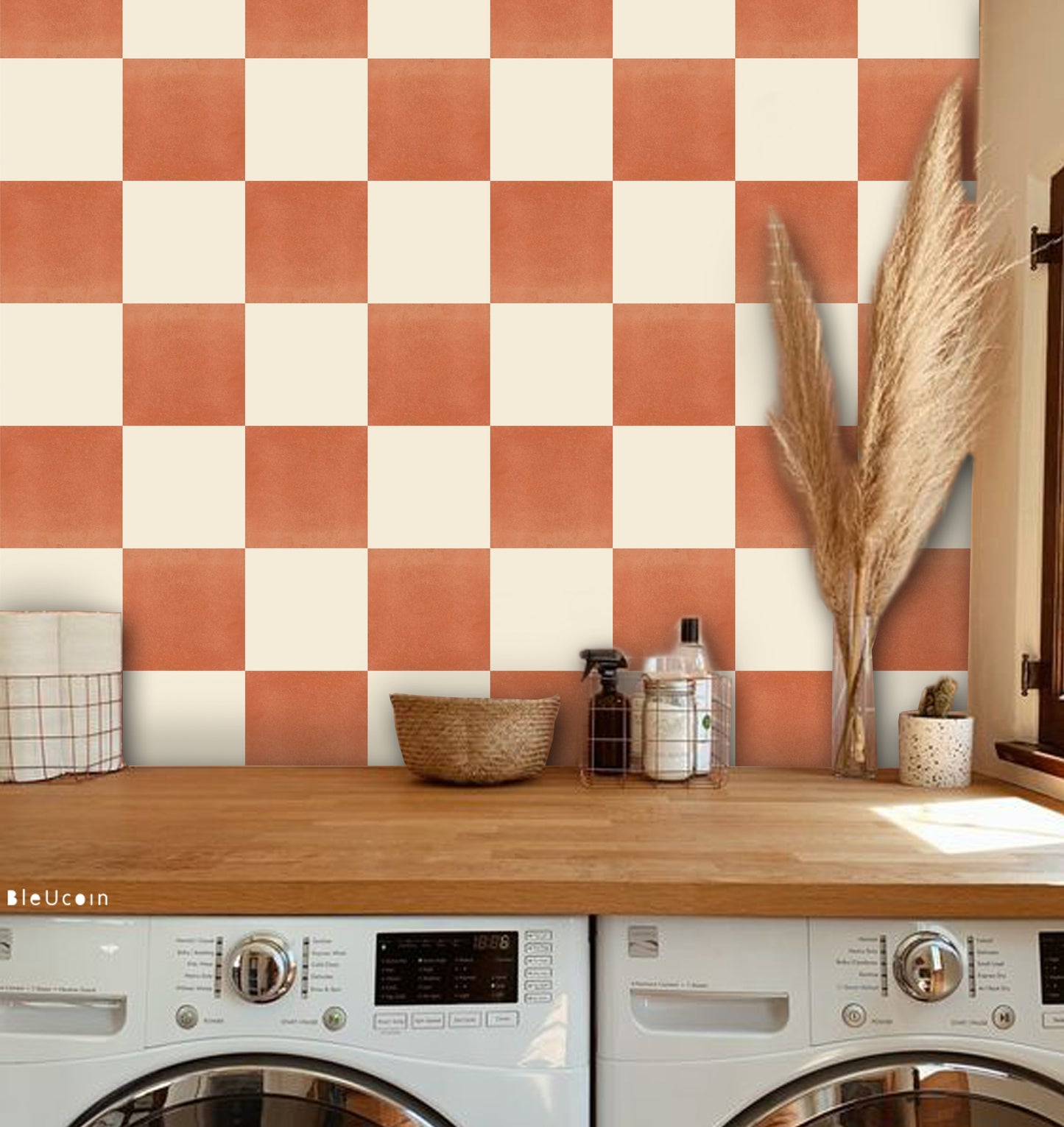 Ginger & Off White Checker Peel & Stick Tile