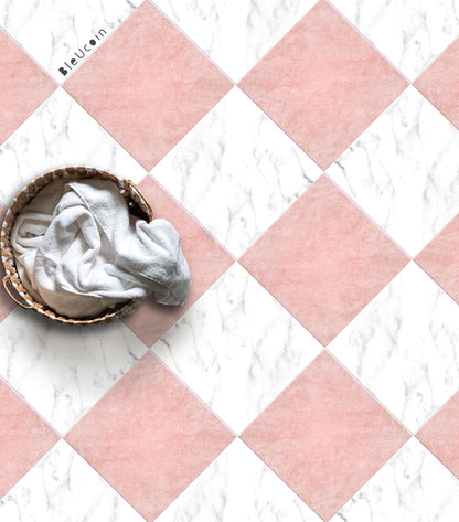Marble Blush & White Checker Peel & Stick Anti-Slip Flooring