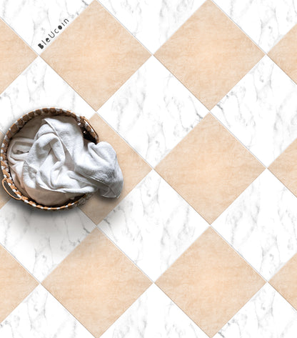 Marble Beige & White Checker Peel & Stick Anti-Slip Flooring