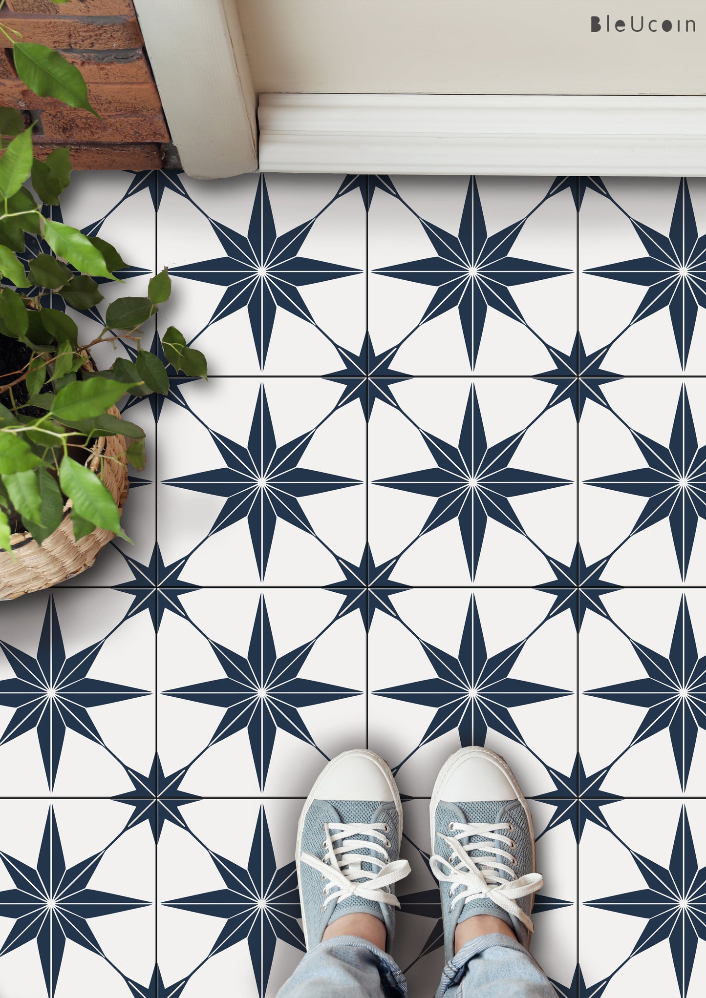 Positano Navy Premium Peel and Stick Floor Tile Stickers | Removable, Renter friendly with Anti-Slip finish in sturdy 520 microns