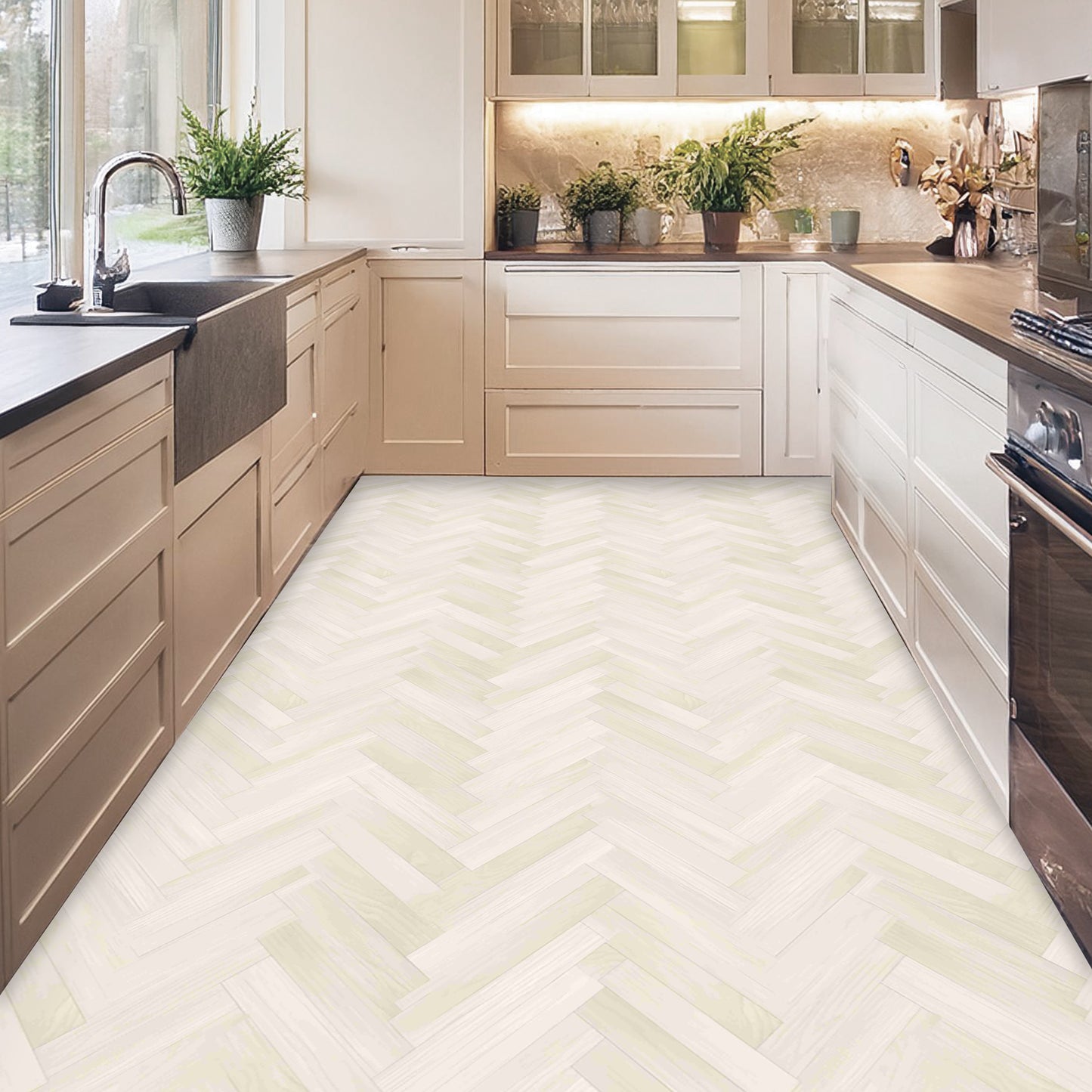 Wooden Herringbone Premium Peel and Stick Floor Tile Stickers | Removable, Renter friendly with Anti-Slip finish in sturdy 520 microns