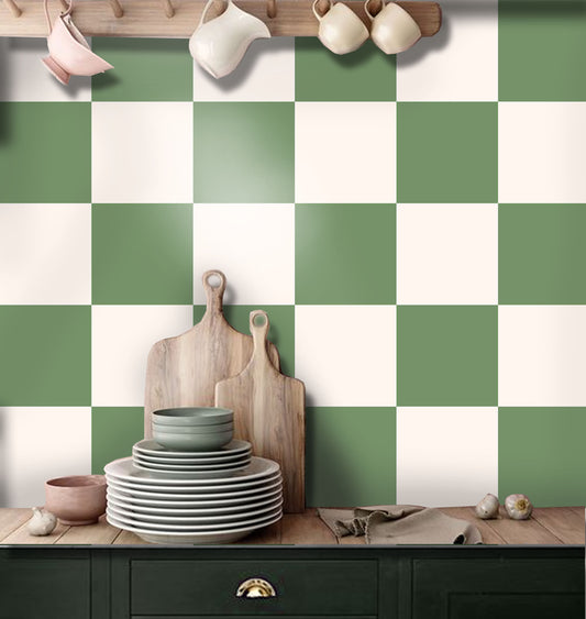 Sage & off White Checker Peel & Stick Tile