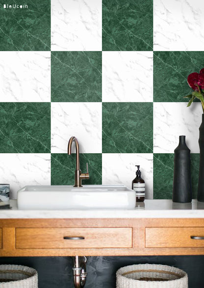Marble clover Green & White Checker Peel & Stick Tile