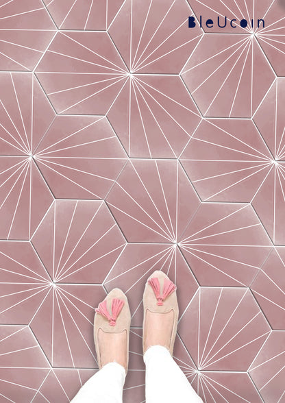 50% DISCOUNT - Kobe Rose Hexagon  9.50" x 11" - 44 pcs Anti - Slip ( With Grey Grout )