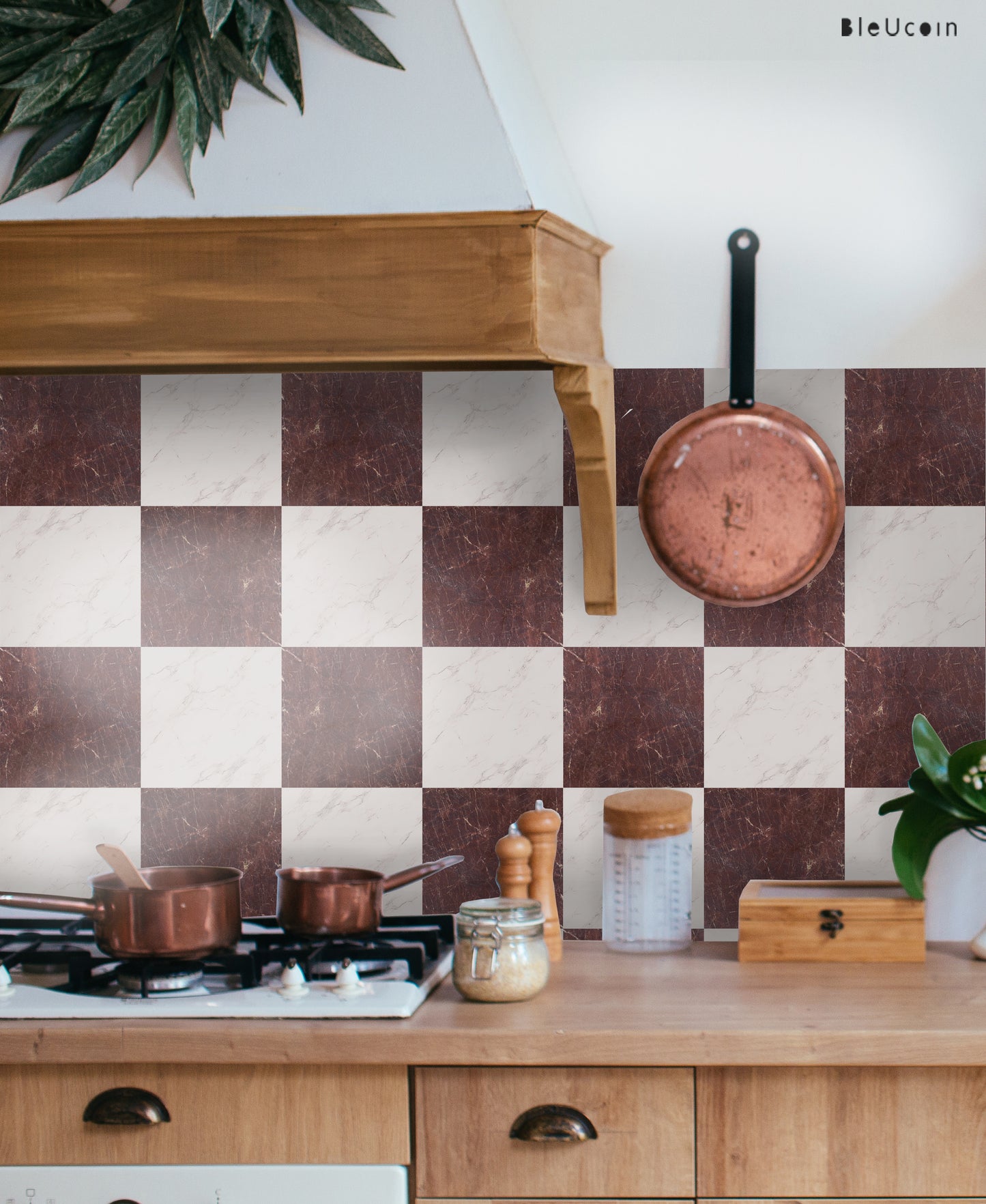 Mocha Wine Marble Checker Peel & Stick Tile Decal