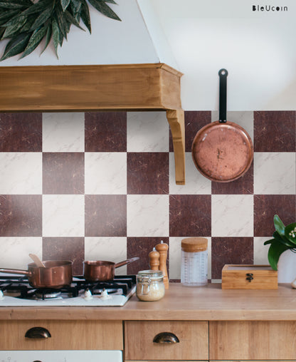 Mocha Wine Marble Checker Peel & Stick Tile Decal
