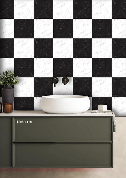 Marble Black & White Checker Peel & Stick Tile Decal