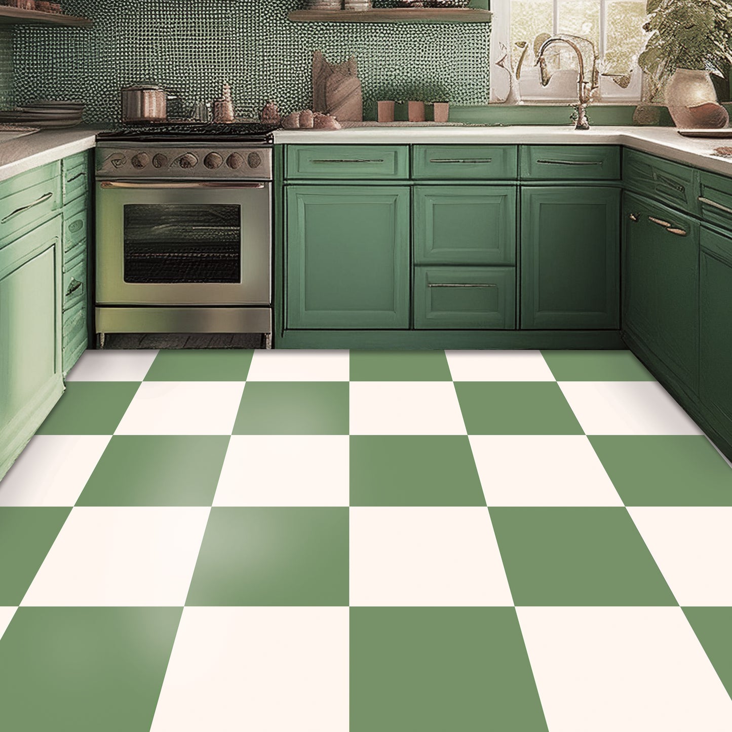 Sage & off White Checker Peel & Stick Tile