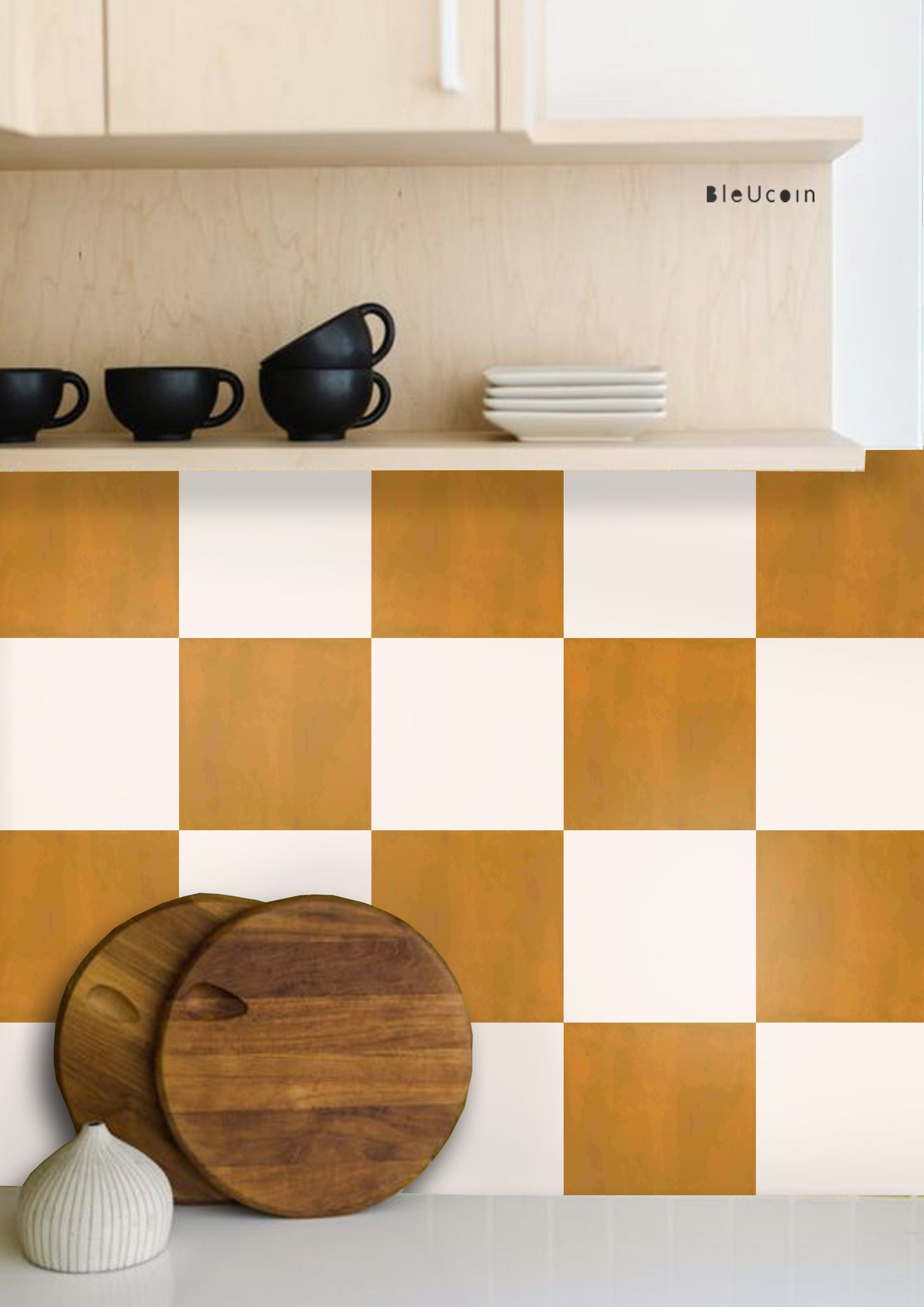 Sunrise & off-White Checker Peel & Stick Tile