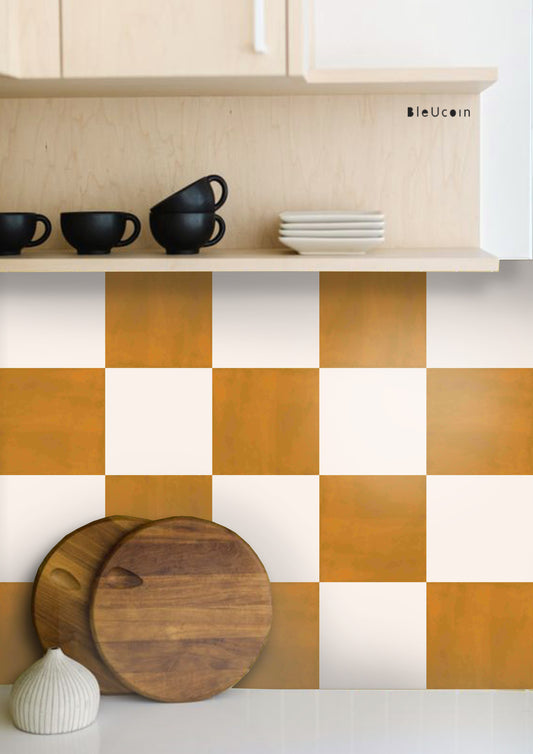 Sunrise & off-White Checker Peel & Stick Tile