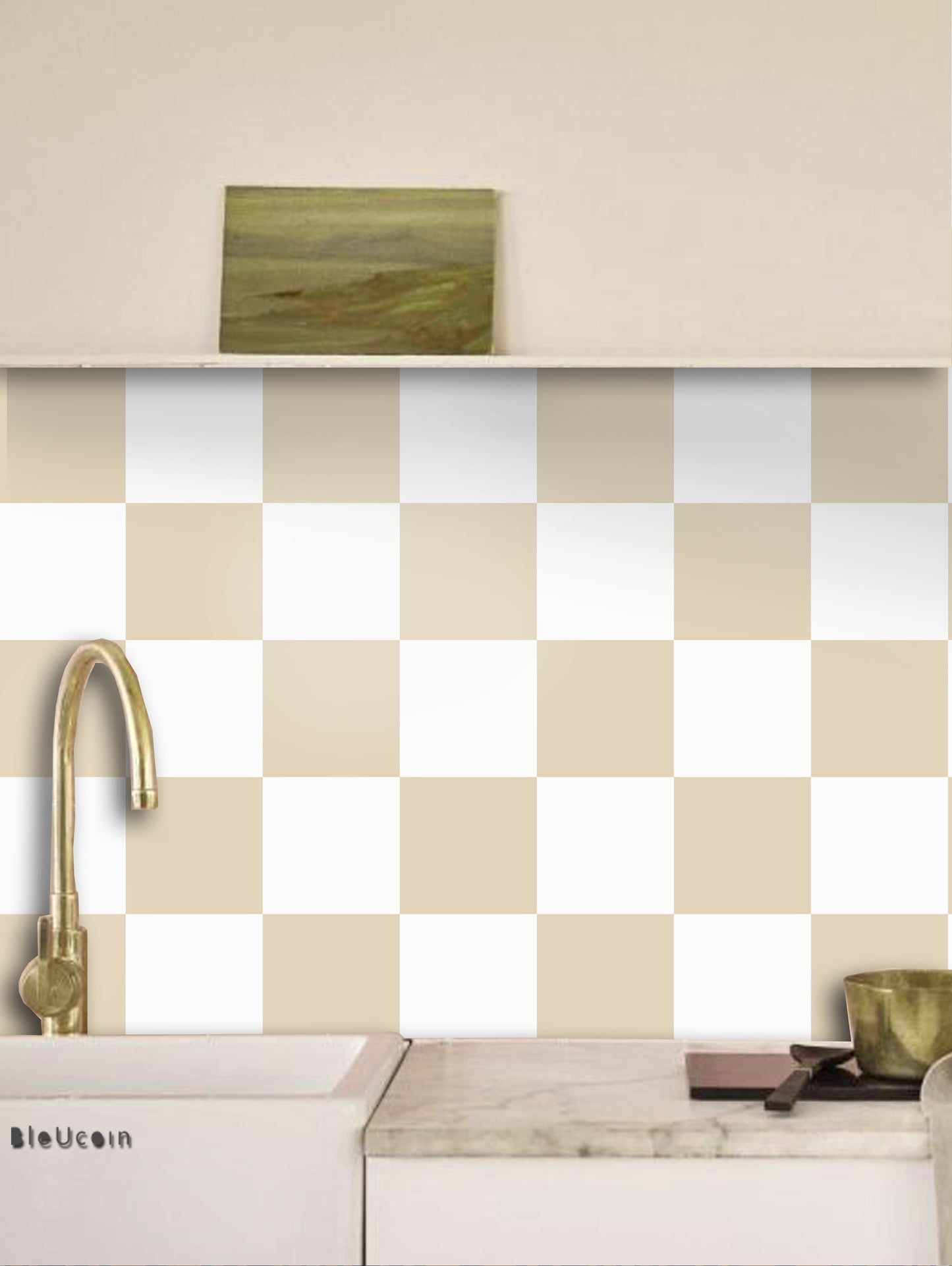 Sand & White Checker Peel & Stick Tile