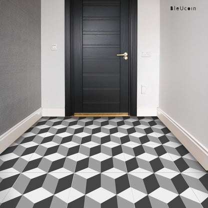 Art Deco Cube Premium Peel and Stick Floor Tile Stickers | Removable, Renter friendly with Anti-Slip finish in sturdy 520 microns