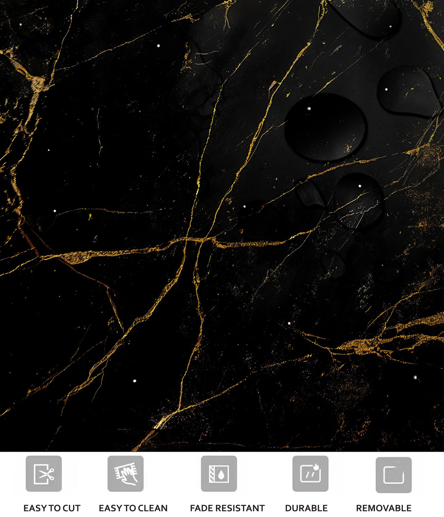 Black Gold Marble Peel & Stick Tile Decal