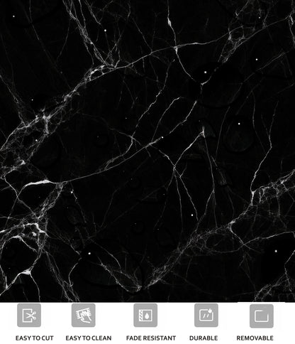 Black Marble Premium Peel and Stick Floor Tile Stickers | Removable, Renter friendly with Anti-Slip finish in sturdy 520 microns