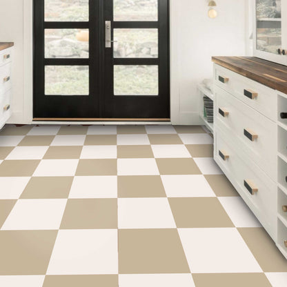 Sand & White Checker Premium Peel and Stick Floor Tile Stickers | Removable, Renter friendly with Anti-Slip finish in sturdy 520 microns