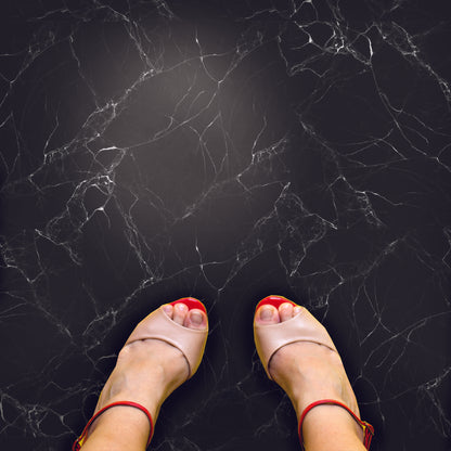 Black Marble Premium Peel and Stick Floor Tile Stickers | Removable, Renter friendly with Anti-Slip finish in sturdy 520 microns