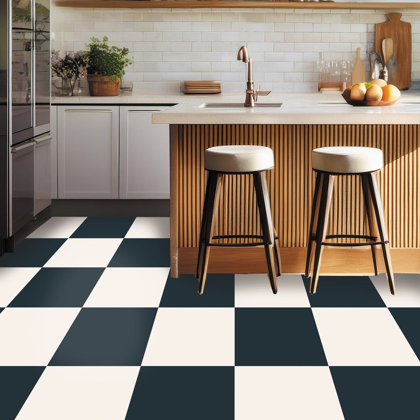 Blue & White Checker Premium Peel and Stick Floor Tile Stickers | Removable, Renter friendly with Anti-Slip finish in sturdy 520 microns