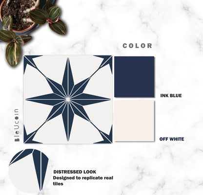 Positano Navy Premium Peel and Stick Floor Tile Stickers | Removable, Renter friendly with Anti-Slip finish in sturdy 520 microns