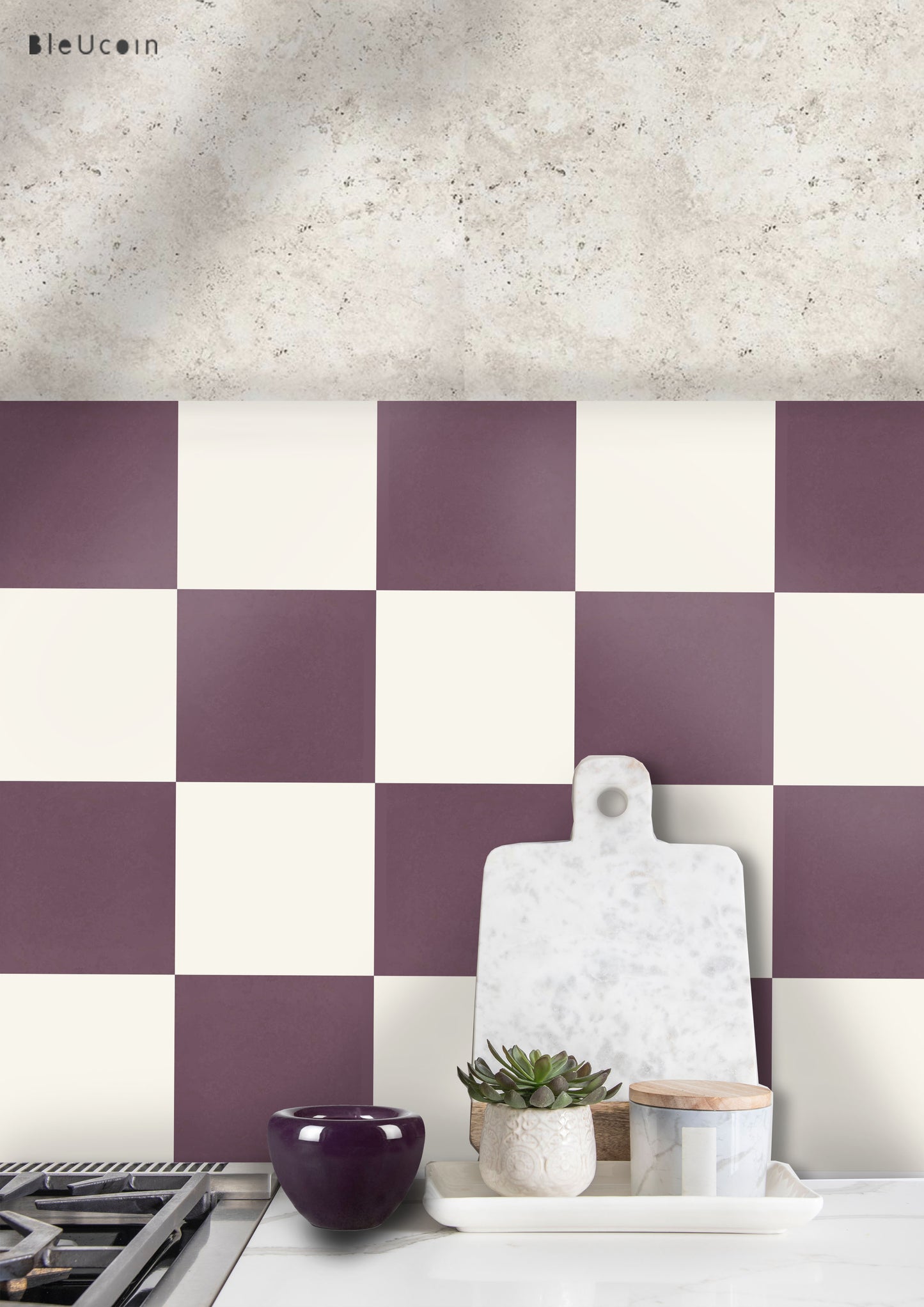 Mulberry & off-White Checker Peel & Stick Tile