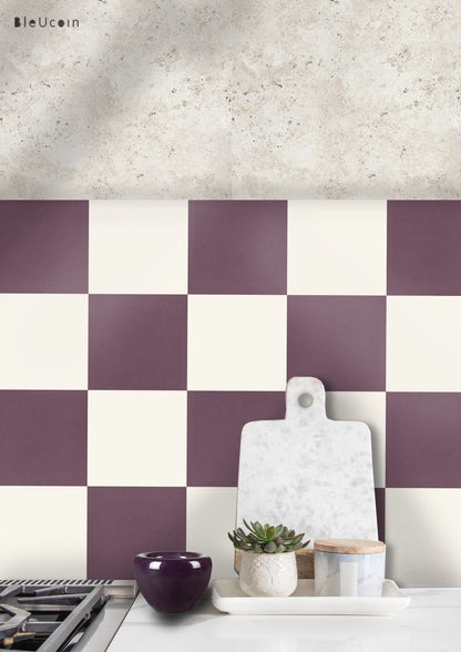 Mulberry & Off White Checker Peel & Stick Tile