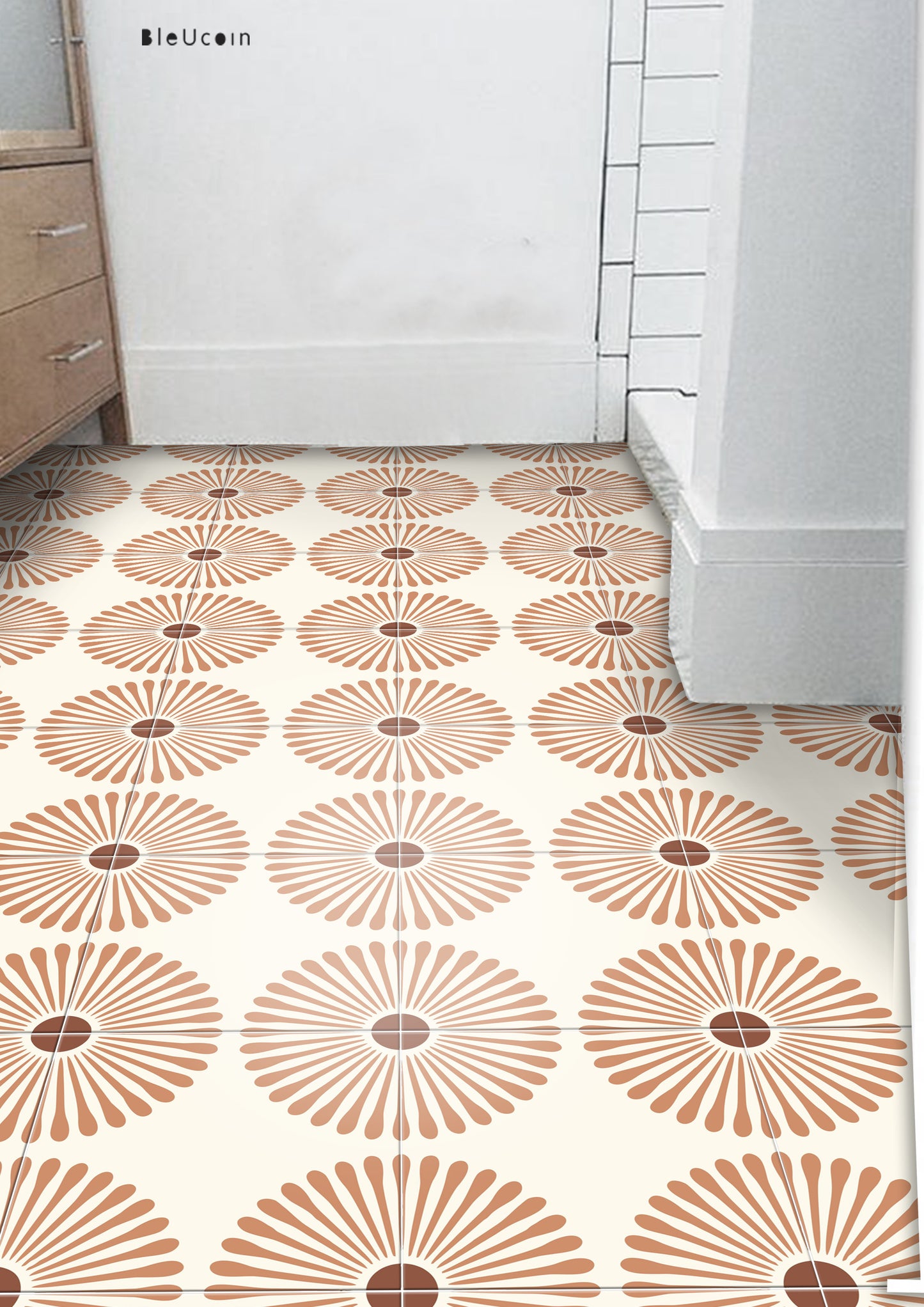 Kawasaki Terracotta Premium Peel and Stick Floor Tile Stickers | Removable, Renter friendly with Anti-Slip finish in sturdy 520 microns