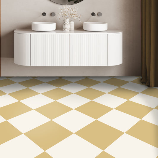 Diamond Tuscan & Off White Checker Premium Peel and Stick Floor Tile Stickers | Removable, Renter friendly with Anti-Slip finish in sturdy 520 microns