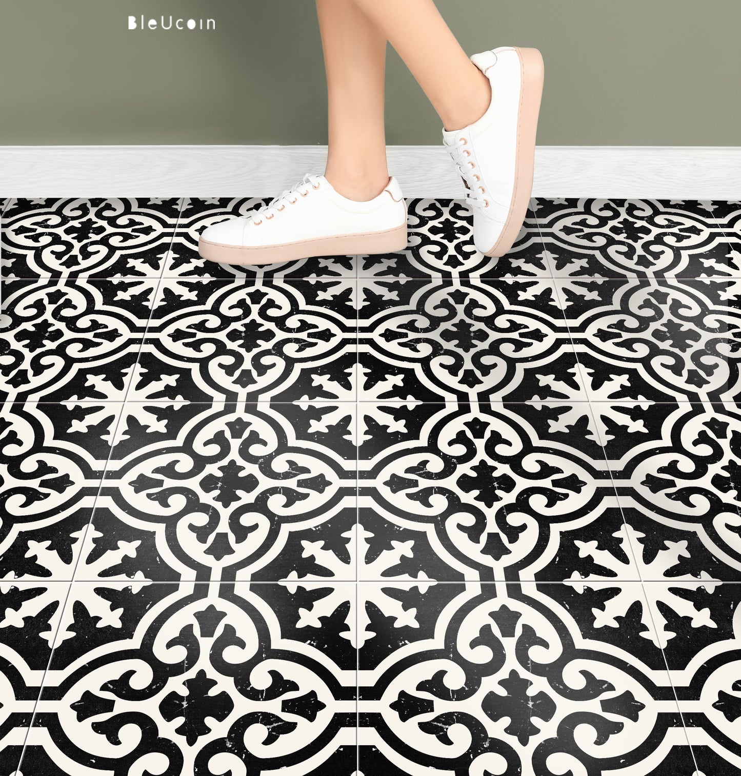 Fossil Charcoal Premium Peel and Stick Floor Tile Stickers | Removable, Renter friendly with Anti-Slip finish in sturdy 520 microns