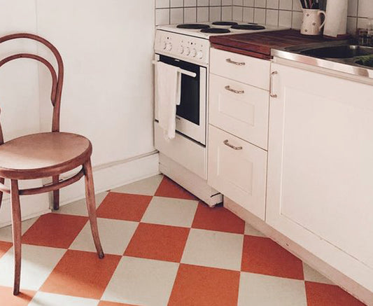 Ginger & off- White Checker Peel & Stick Anti-Slip Flooring