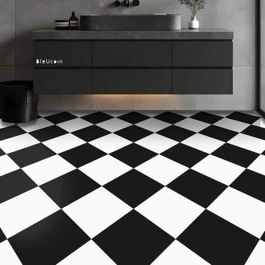 Diamond Black & White Premium Peel and Stick Floor Tile Stickers | Removable, Renter friendly with Anti-Slip finish in sturdy 520 microns