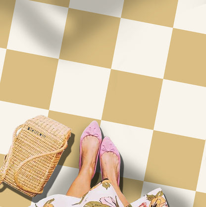 Tuscan & Off White Checker Peel & Stick Anti-Slip Flooring