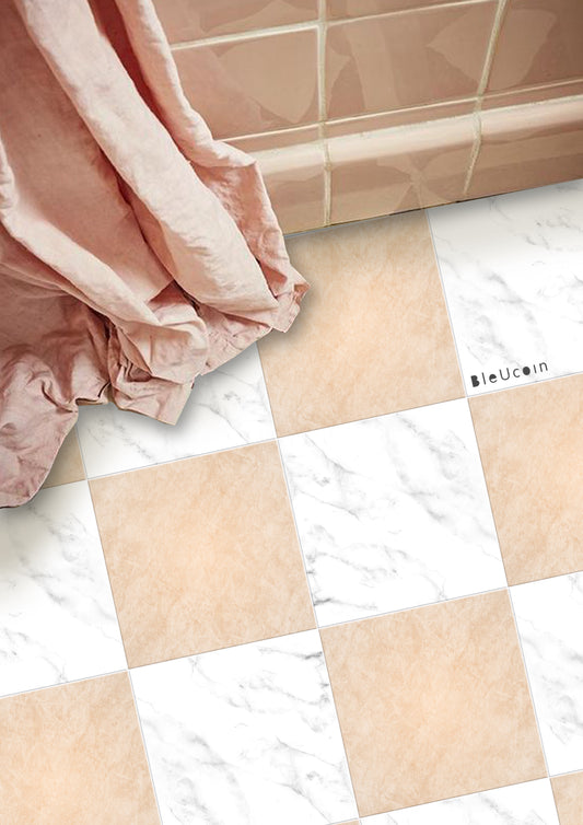 Marble Beige & White Checker Peel & Stick Anti-Slip Flooring