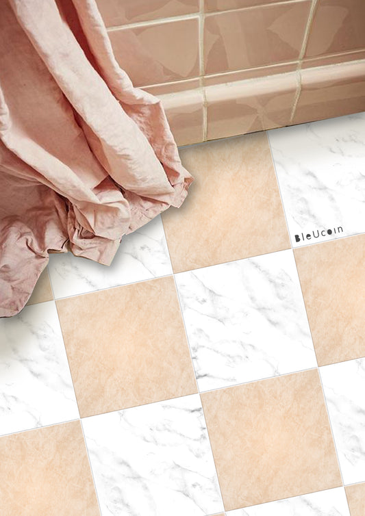 Stone Beige & White Checker Peel & Stick Anti-Slip Flooring