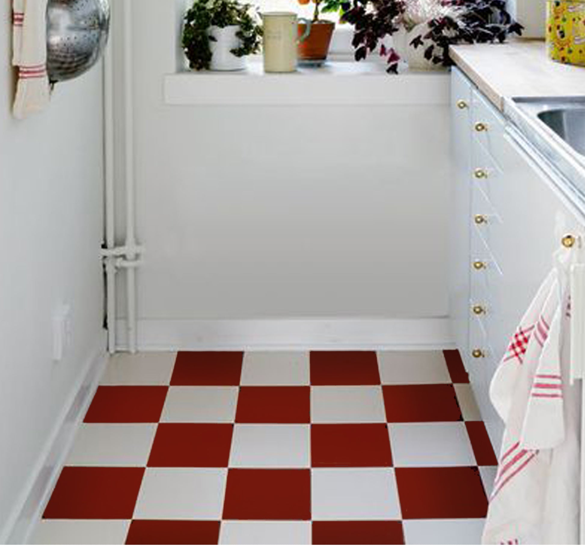 Ginger & off White Checker Solid Tile Wall Stair Floor Self